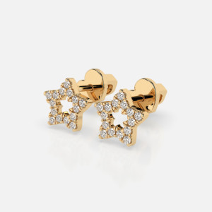Złote kolczyki gwiazdy z diamentami 0.14 ct - próba 585