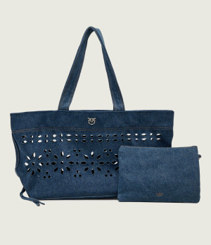 Pinko Jeansowa shopperka + saszetka CLASSIC SANGALLO