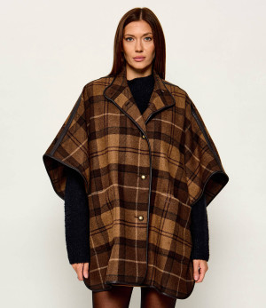 Barbour Wełniane ponczo Judith | Relaxed fit | z dodatkiem skóry