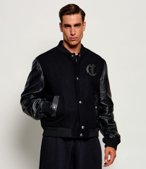 Just Cavalli Wełniana kurtka bomber | Regular Fit | z dodatkiem skóry