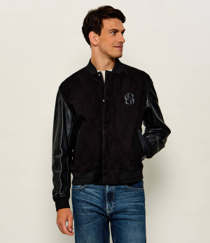 BOSS BLACK Kurtka bomber C-Mileon | zamsz | Regular Fit | z dodatkiem skóry