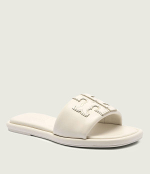 TORY BURCH Skórzane klapki DOUBLE T SPORT SLIDE