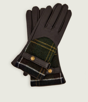 Barbour Skórzane rękawiczki Dee Tartan | z dodatkiem wełny