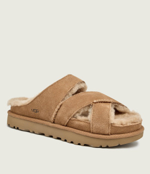 UGG Ocieplane klapki W GREENPORT CROSS STRAP SLIDE | zamsz | z dodatkiem wełny