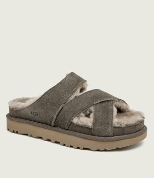 UGG Ocieplane klapki W GREENPORT CROSS STRAP SLIDE | zamsz | z dodatkiem wełny