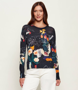 Desigual Sweter Nantes Lacroix | Slim Fit | z dodatkiem lnu