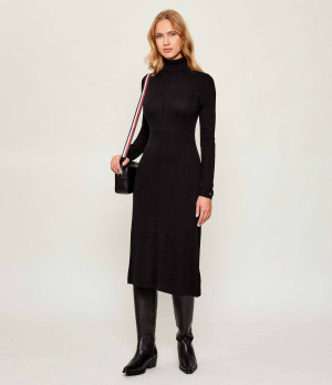 Tommy Hilfiger Sukienka RIB ROLL-NK | z dodatkiem jedwabiu