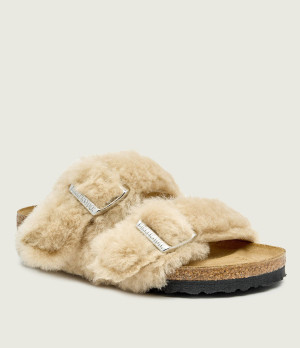 Birkenstock Skórzane obuwie domowe Arizona Shearling | z dodatkiem wełny | narrow fit