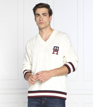 Tommy Hilfiger Wełniany sweter MONOGRAM CABLE CRICKET | Oversize fit