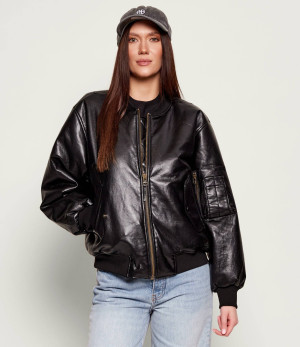 Anine Bing Kurtka bomber LEON | Oversize fit | z dodatkiem skóry