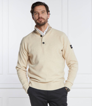Calvin Klein Sweter LYCRA BLEND BUTTON QUARTER ZIP | Regular Fit | z dodatkiem wełny