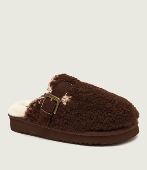 MOU Wełniane mule Curly Clog Eskimo | shearling