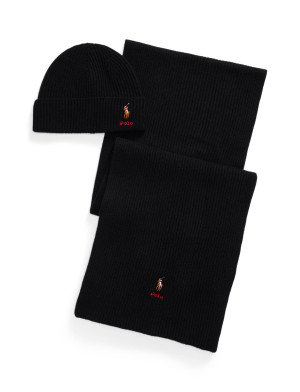 POLO RALPH LAUREN Wełniany szal + czapka