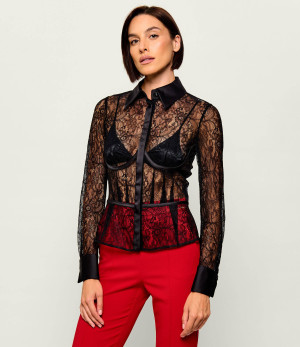 Elisabetta Franchi Koronkowa koszula | Slim Fit