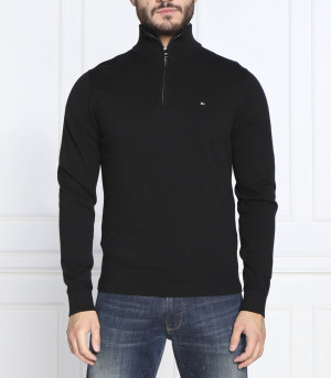 Tommy Hilfiger Sweter ZIP MOCK | Regular Fit | z dodatkiem kaszmiru