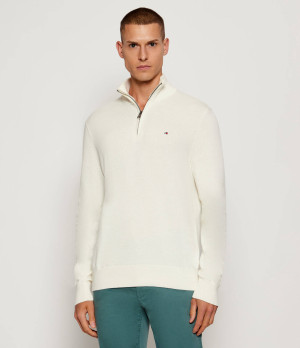 Tommy Hilfiger Sweter ZIP MOCK | Regular Fit | z dodatkiem kaszmiru