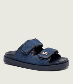 Tommy Hilfiger Jeansowe klapki | z dodatkiem skóry