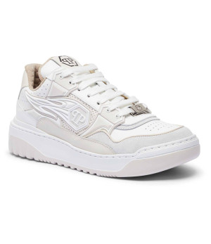 Philipp Plein Skórzane sneakersy Lo-Top Strass Hexagon | zamsz