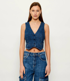 Liu Jo Jeansowa kamizelka | Slim Fit | z dodatkiem lnu