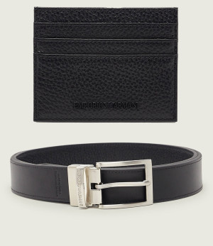 Emporio Armani Skórzane etui na karty + pasek