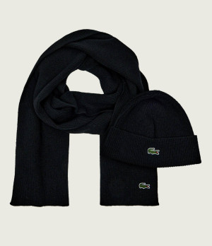 Lacoste Wełniany szal + czapka