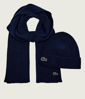 Lacoste Wełniany szal + czapka