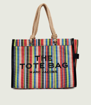 Marc Jacobs Torba plażowa The Stripe Mesh Large Tote Bag | z dodatkiem skóry