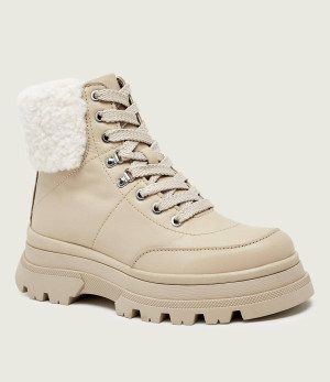 BOSS BLACK Botki na platformie Foster | shearling | skóra