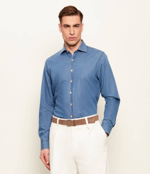 Oscar Jacobson Jeansowa koszula Cut Away | Slim Fit