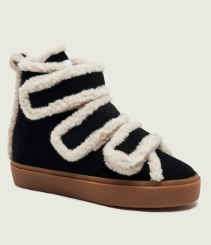 INUIKII Ocieplane botki na koturnie Velcro Wedge | zamsz | shearling | z dodatkiem wełny