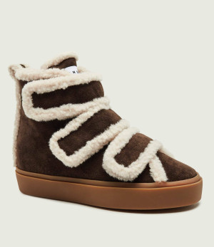 INUIKII Ocieplane botki na koturnie Velcro Wedge | zamsz | shearling | z dodatkiem wełny