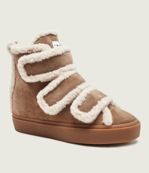 INUIKII Ocieplane botki na koturnie Velcro Wedge | zamsz | shearling | z dodatkiem wełny
