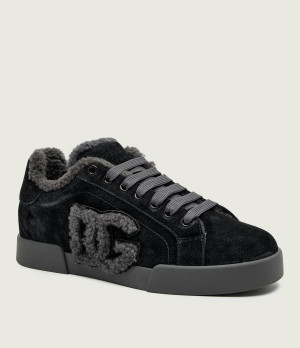 Dolce & Gabbana Skórzane sneakersy | shearling