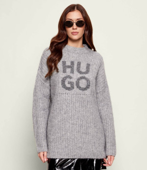 HUGO Wełniany sweter Sloguis | Oversize fit