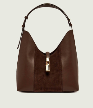 Furla Skórzana shopperka Furla Goccia M | zamsz