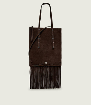 Pinko Torebka na ramię MINI SHOPPER FRINGES | zamsz