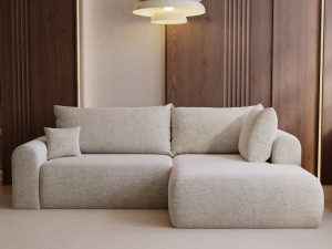 Ecksofa L-Form mit Schlaffunktion und Bettkasten Savana Bis Hellbeige