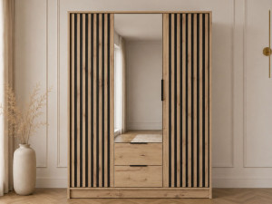 Kleiderschrank mit Spiegel 155 cm Macron Artisan Eiche, Schwarz