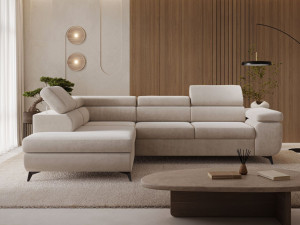 Ecksofa mit Schlaffunktion und Bettkasten Argon Links Beige