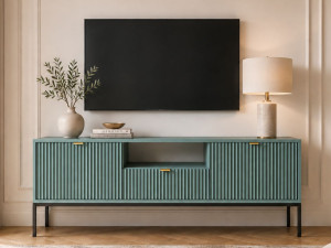 TV-Lowboard mit Schublade und Türen Amber Grün, Schwarz Frame