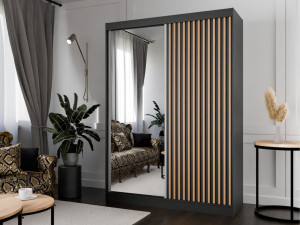 Schiebetürenschrank mit Spiegel und Lamellen 150 cm Loreto Schwarz
