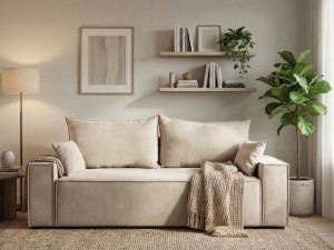 Schlafsofa mit Bettfunktion und Bettkasten Sivra Beige