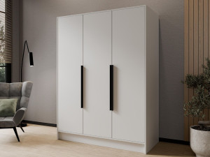 Kleiderschrank 150 cm Perugia Weiß mit schwarzen Griffen