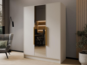 Kleiderschrank mit Spiegel 150 cm Lucca Kaschmir mit goldenen Griffen
