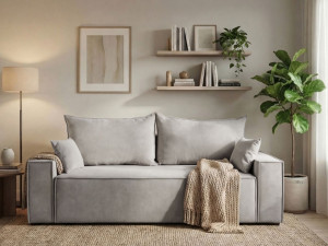 Schlafsofa mit Bettfunktion und Bettkasten Sivra Hellgrau