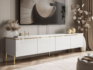 TV-Lowboard im Glamour-Stil mit LED-Beleuchtung Celle, Weiß Hochglanz