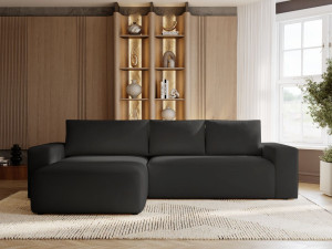 Ecksofa L-Form Links mit Schlaffunktion und Bettkasten Tazones Schwarz