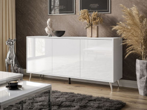 Dreitürige Kommode 154 cm Glamour-Stil auf silberfarbenen Metallbeinen Vivance Weißglanz