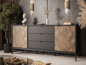 Kommode mit Türen und Schubladen Tavio Schwarz