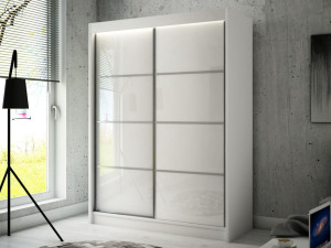 Schiebetürenschrank mit Sprossen 150 cm mit LED-Beleuchtung Ponti Weiß